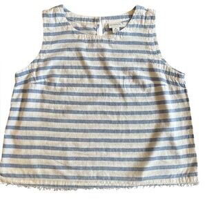 Liz Claiborne Navy and White Striped‎ Linen Sleeves Shell Top Size XL